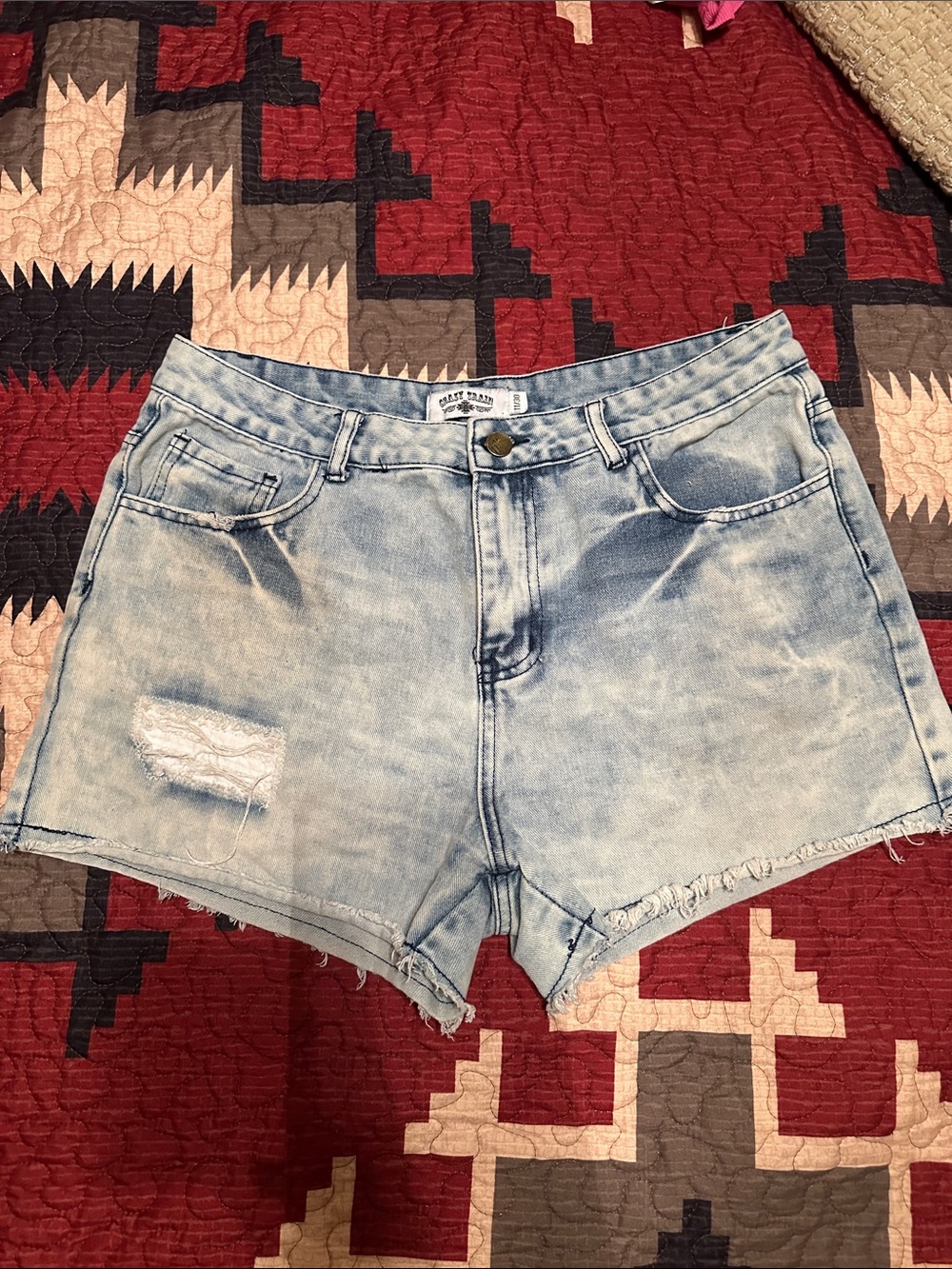 Crazy Train Light Wash Distressed Denim Shorts
